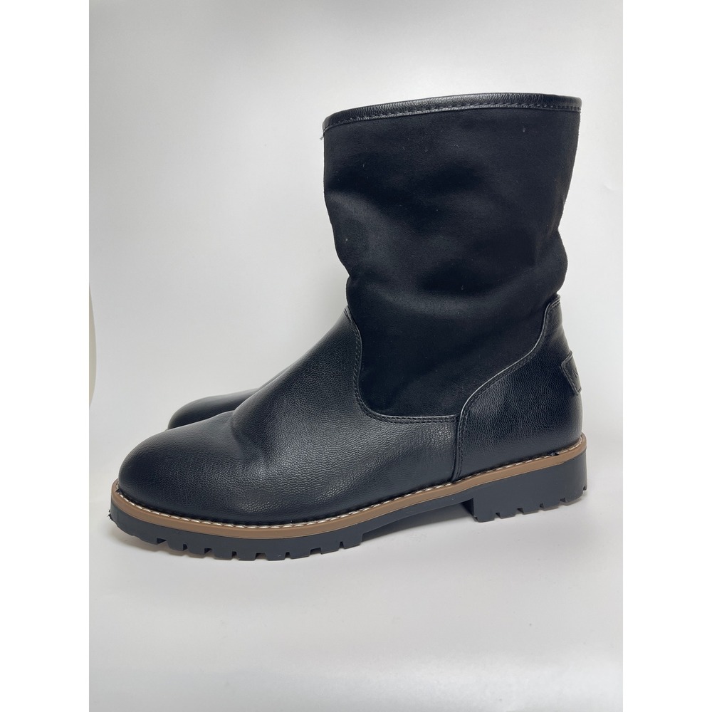 Nautica Womens Black Faux Leather Shearling Lined Mid Calf Winter Boots 9.5 M